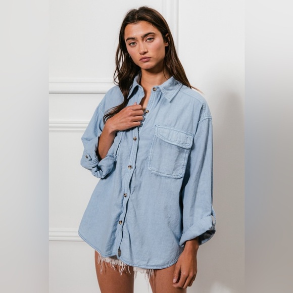 BiBi Button Down Stitch Detail Shirt with Chest Pockets 10010064357 - Picture 1 of 5